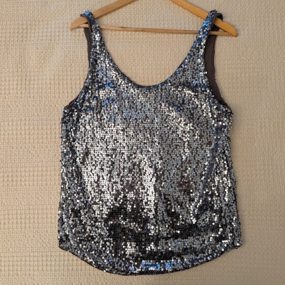 Sequin Tank Top Brown Silver Sequins Size M Party Holiday Top - Picture 7 of 12